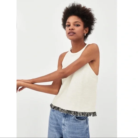 ✨Zara TRF tweed halter w/fringe hem szL - Picture 2 of 8